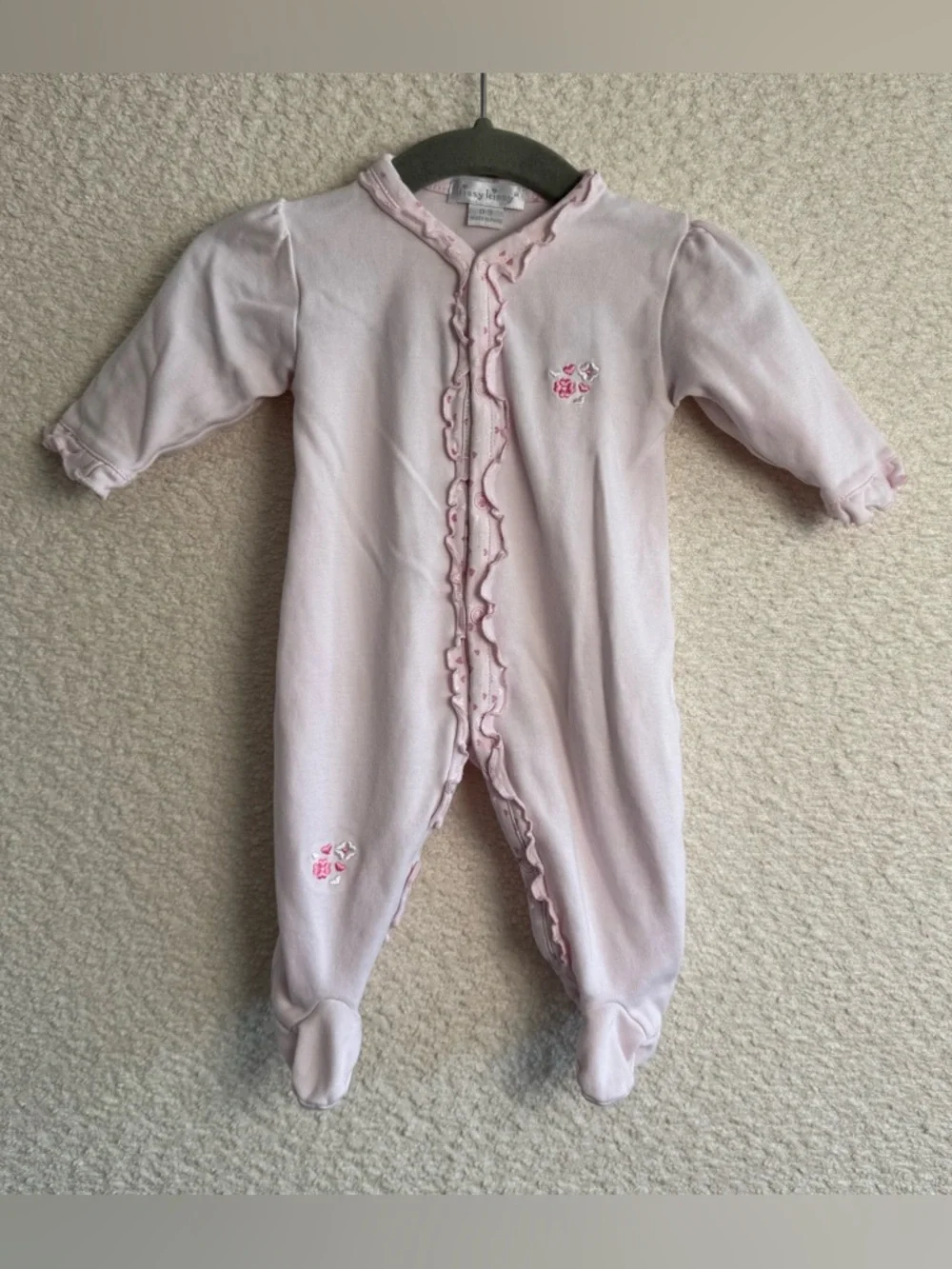 Kissy Kissy Baby‎ Girl Pink Pima Cotton Flower Heart Footed Sleeper 0-3 Months